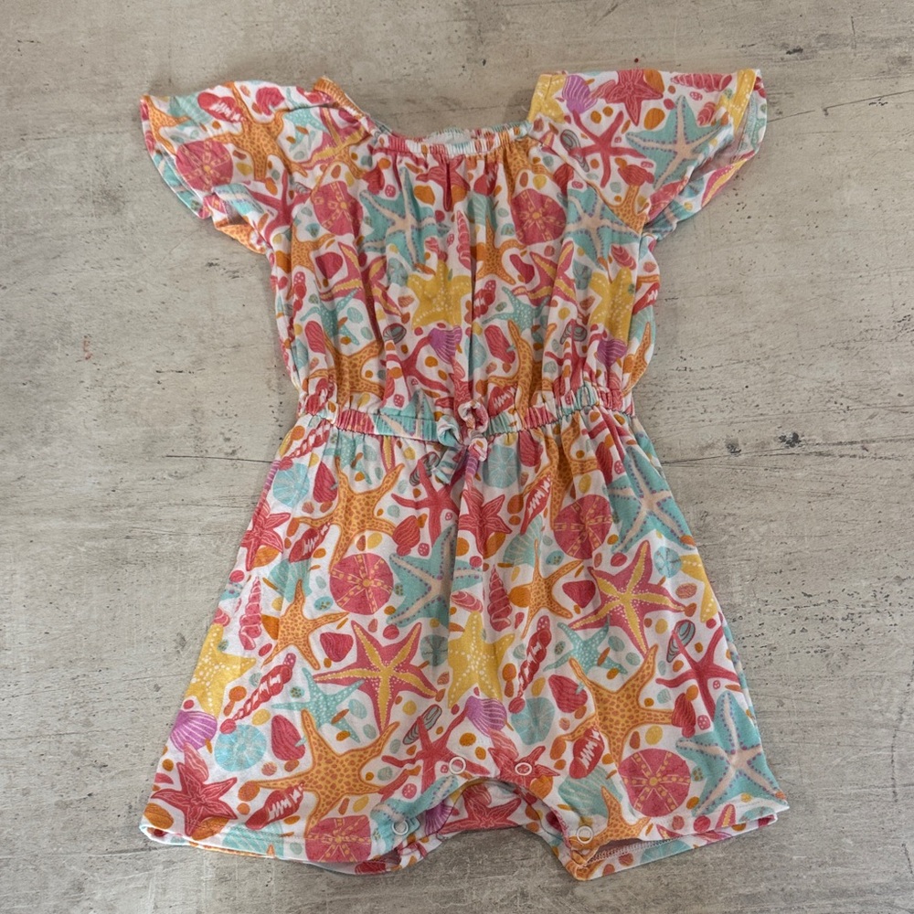 Posh Peanut Girls' Multi-Color Starfish Print Romper